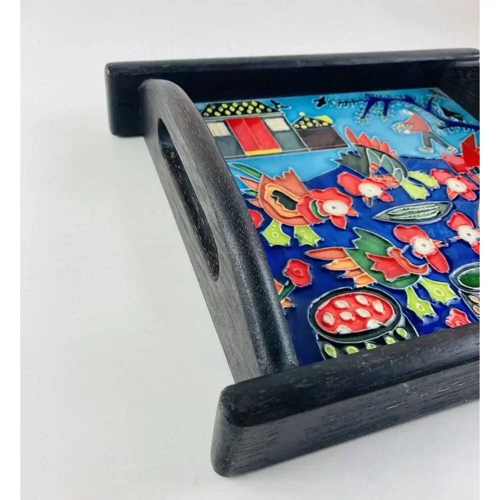 Small Farm Ranch Theme Decorative Trinket Tray Black Wood
